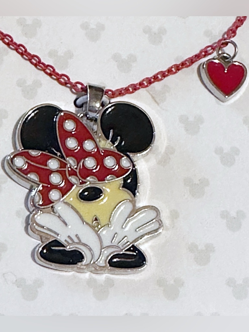 🆕 Disney Red and Gold Minnie Mouse Necklace with Heart Charm